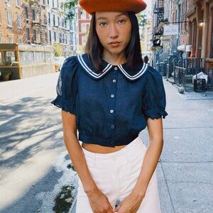 Cloak & Dagger Sailor Harbor Crop Top in Navy, Size L, NWT